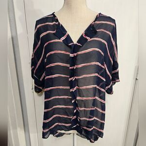 Poema sheer striped blouse size large